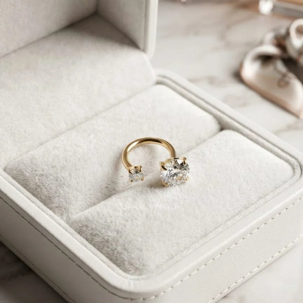 Stainless steel  double stone Nose Hoop Ring  - Each
