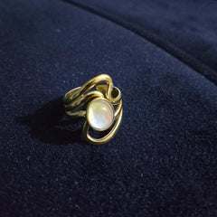 Stainless steel  Natural Stone Open Ring  - Each