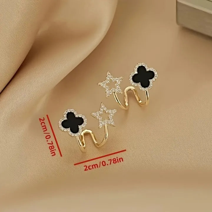 Elegant & Cute Black Four Leaf Flower Stud Earring