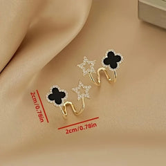 Elegant & Cute Black Four Leaf Flower Stud Earring