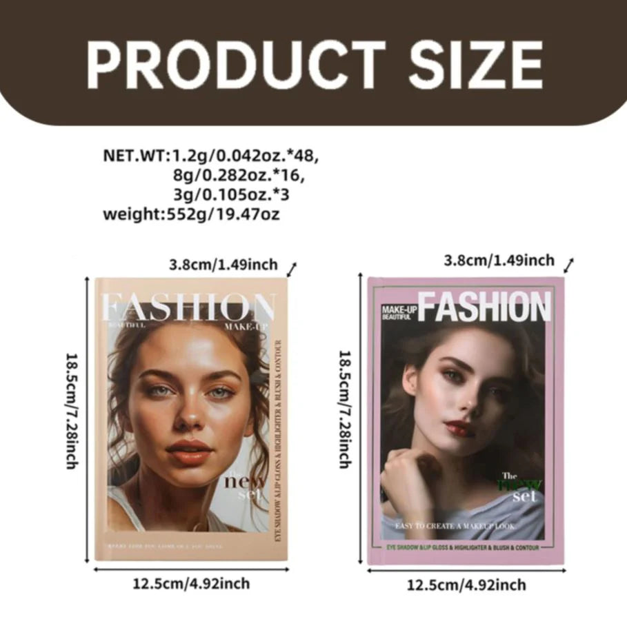 URATM Beauty Fashion Makeup Beautiful Eyeshadow Lip Gloss Highlighter Blush Contour 5 Pages Book Palette