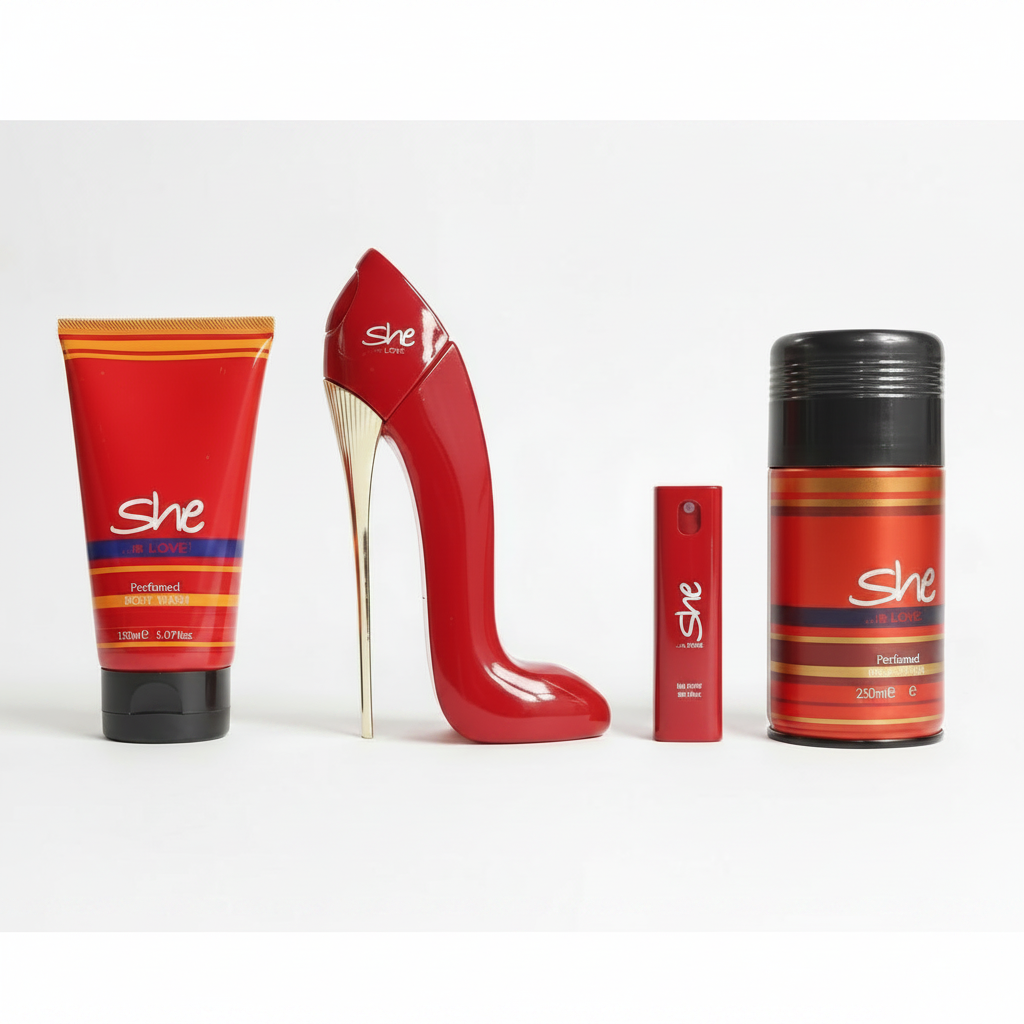 Original She Gift Set 4 Pcs – Body Wash, Perfume, Tester & Body Spray Combo
