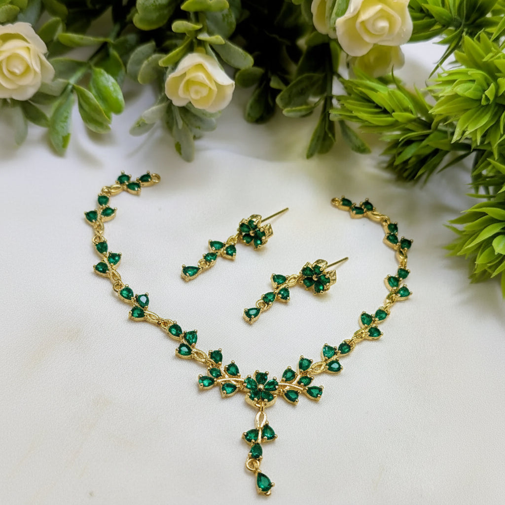 Zircon Necklace & Earring Set – AD Jewelry Collection in Gold Finish