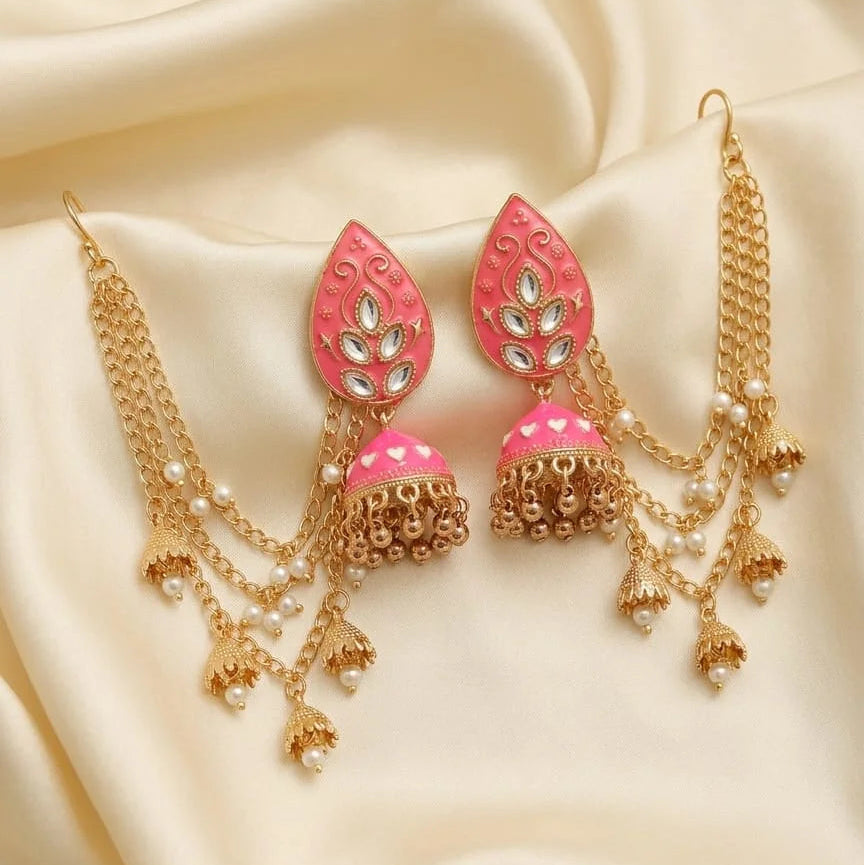 Jhumka earrings with Kundan stones and Sahary