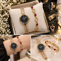 Fancy Beautiful Steel Chain Bracelet + Watch 2-Piece Deal for Her - With Box