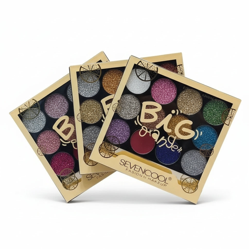 Seven Cool Big Orange Glitter Eyeshadow Palette -  12 Colors