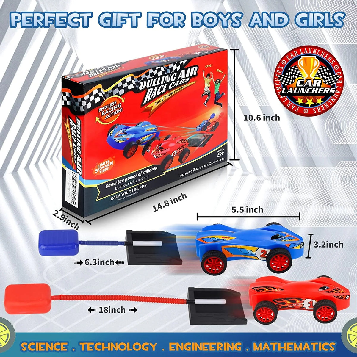 Toy Car Launchers and Air Powered Cars with Ramp and Finish Line