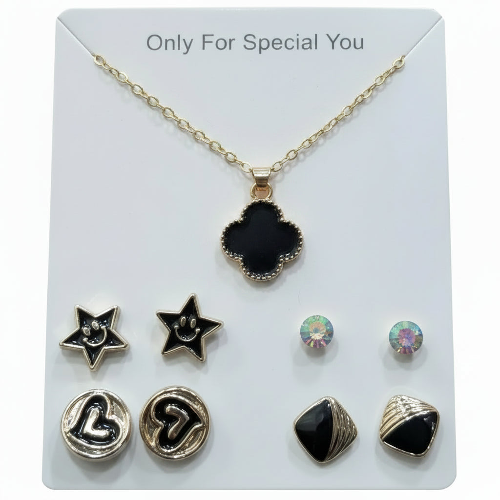 Black Clover Necklace and Earring Set
