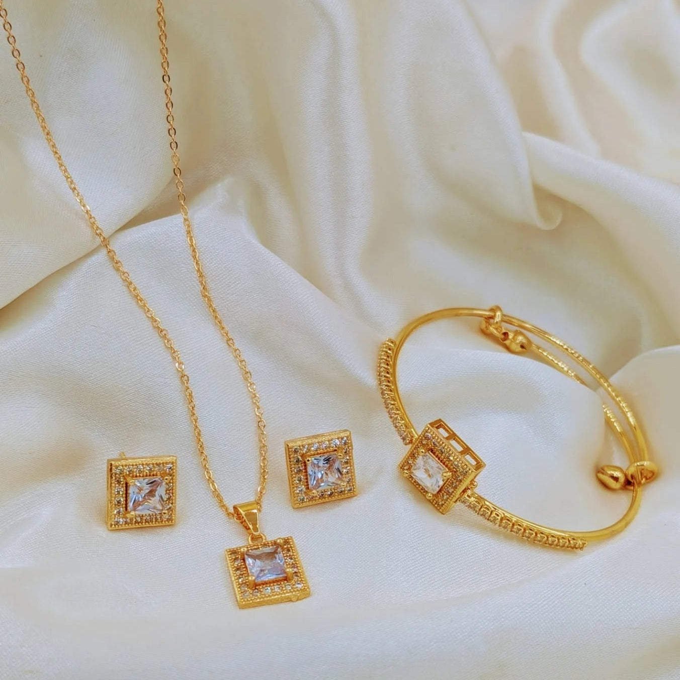 Gold Plated Square Zircon Jewelry