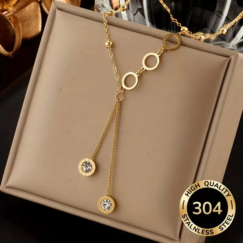Stainless Steel Necklace with Circular Decorative Pendant