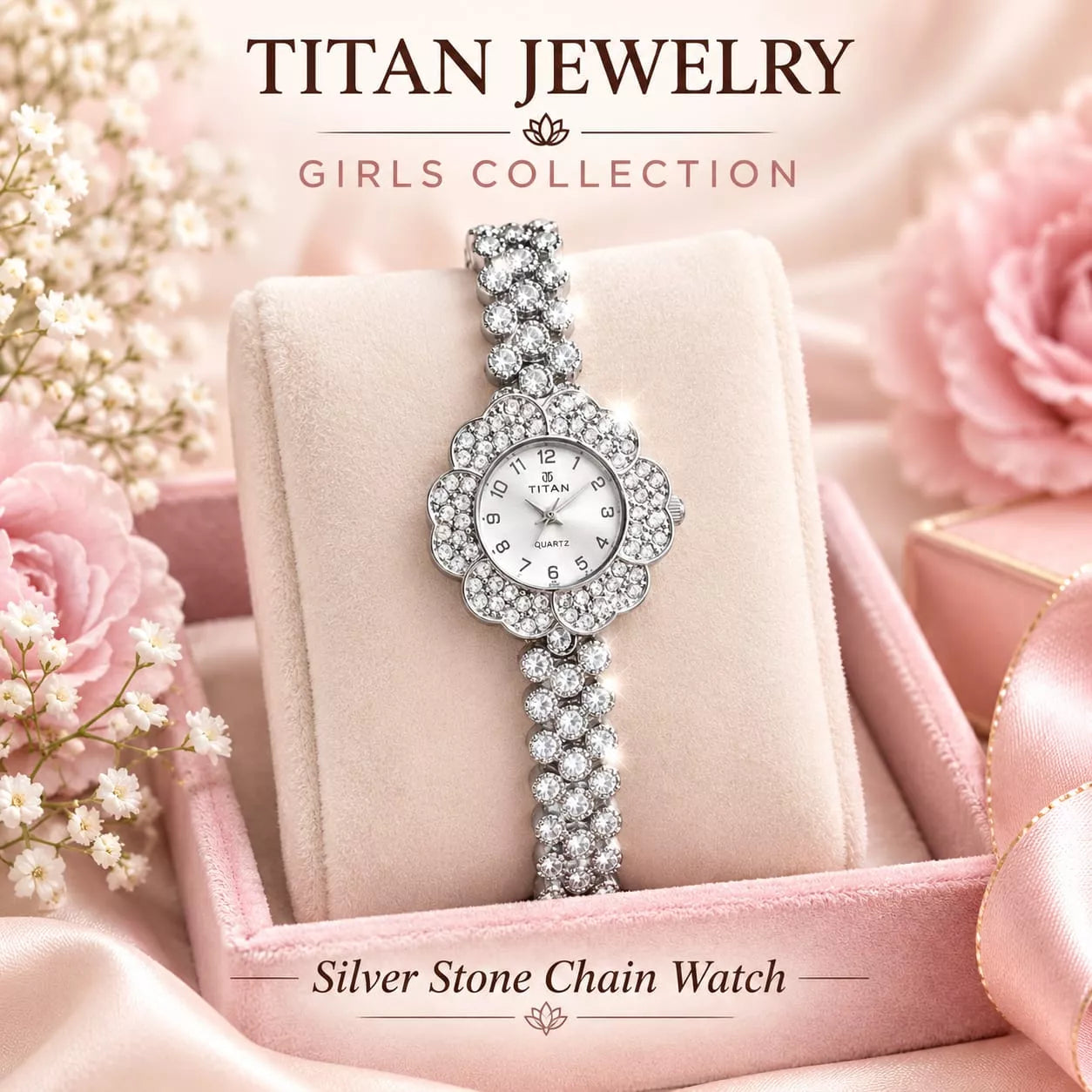 TITAN Ladies Fancy Collection –  Full Nugina Case, Dial & Chain Watch