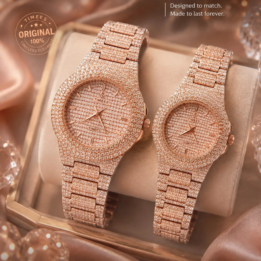 Timees Diamond Rhinestone Stainless Steel Couple Watch