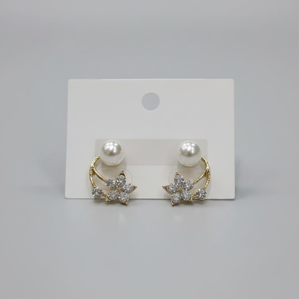 Stainless Steel Ethereal Pearl & Crystal Bloom Earings - Each Pair