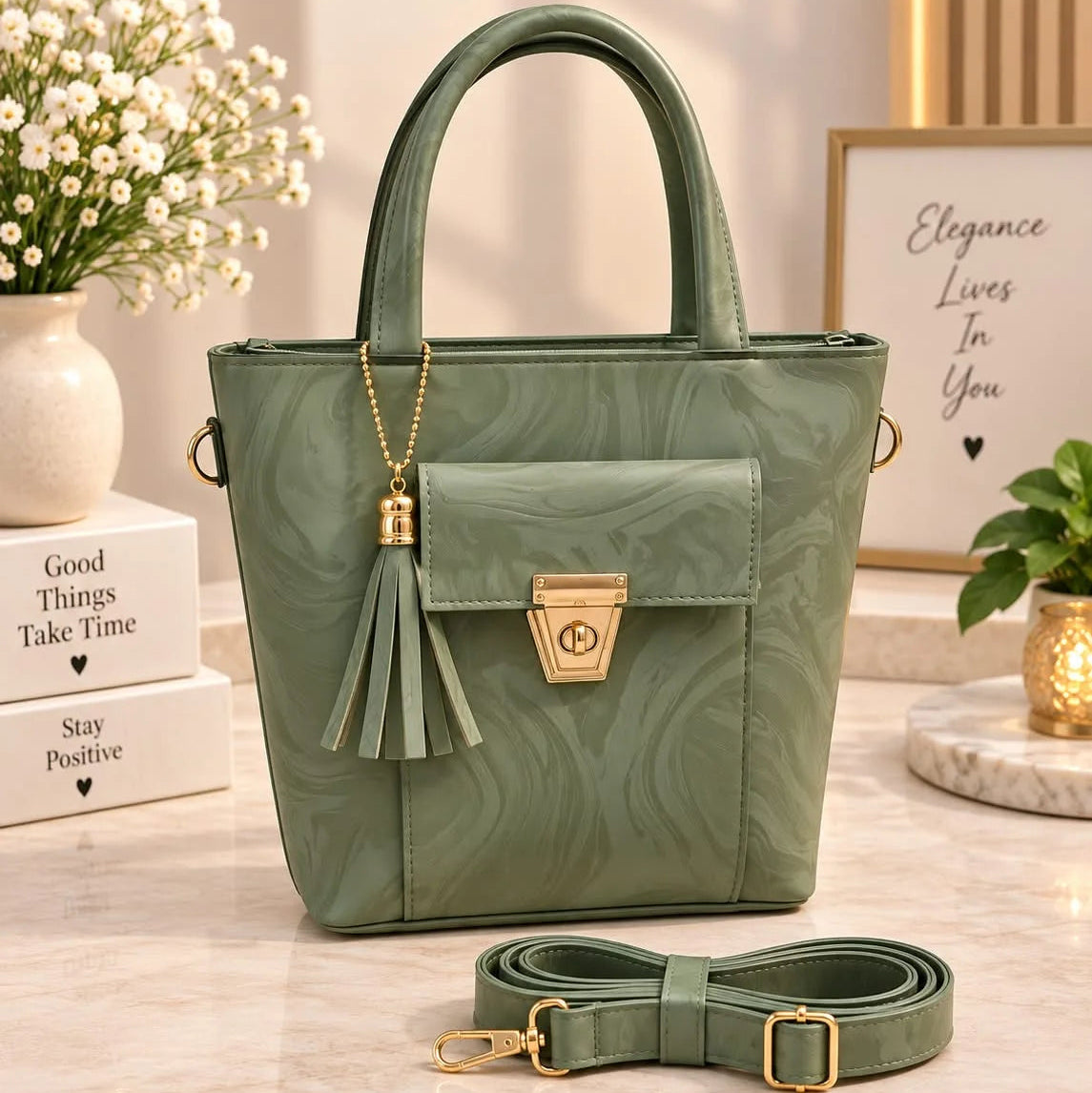 Women's Premium Marbled PU Leather Handbag