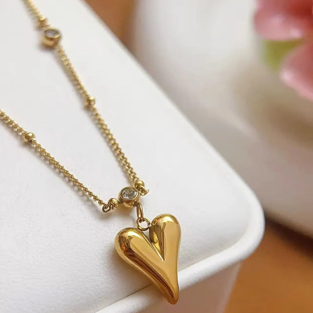 Gold Plated Puffy Heart Necklace