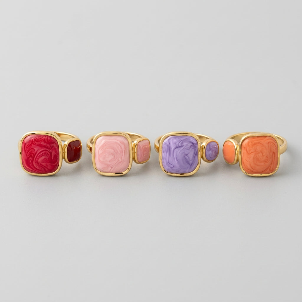 Gold Plated Swirl Enamel Stone Adjustable Ring