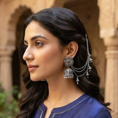 Black Stone Studded Oxidized Jhumkas with Sahara Chains