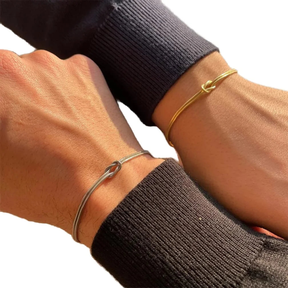 Stainless Steel Infinity Knot Snake Chain Bracelet - 2 Piece Set