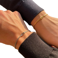 Stainless Steel Infinity Knot Snake Chain Bracelet - 2 Piece Set