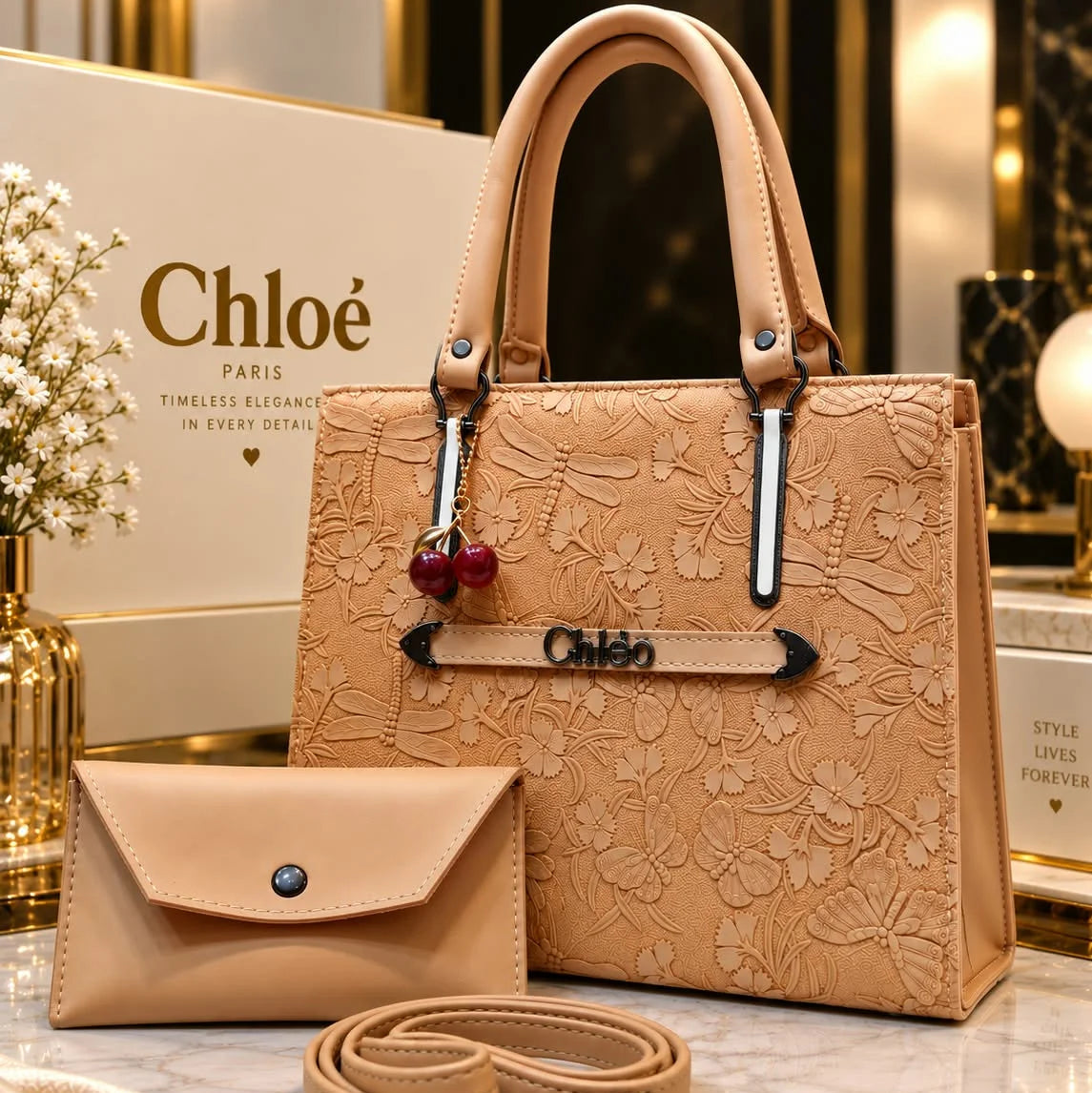 Chloé Floral Handbag & Pouch Set