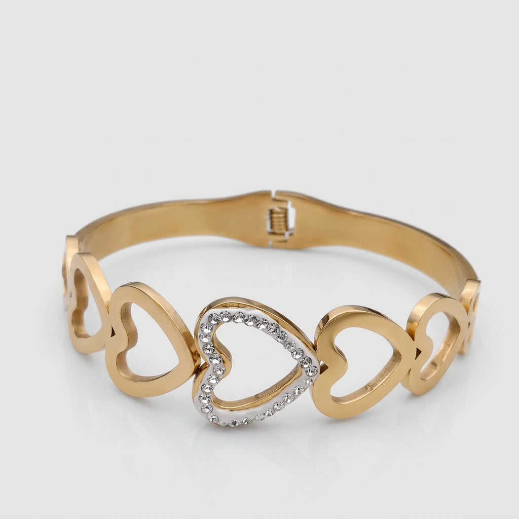 Gold Plated Multi Heart Crystal Bangle