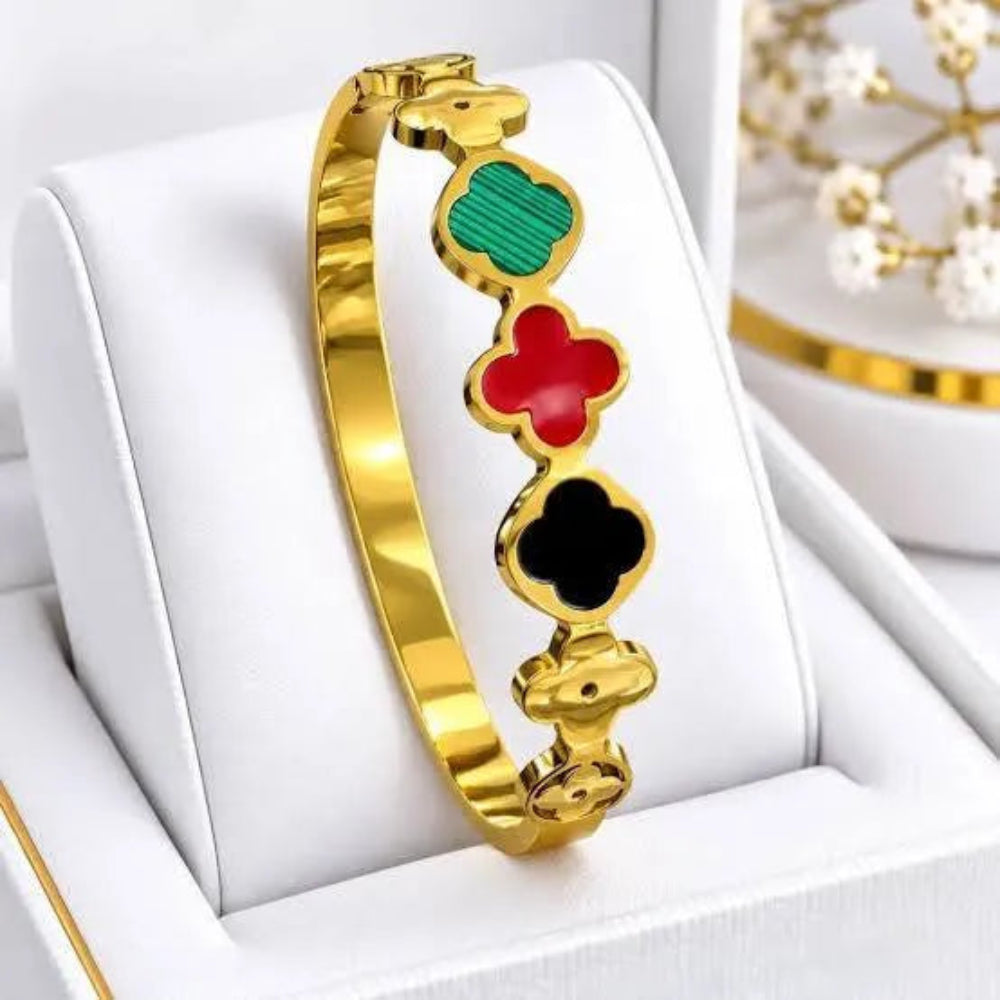 Gold Multi Color Clover Charm Bangle