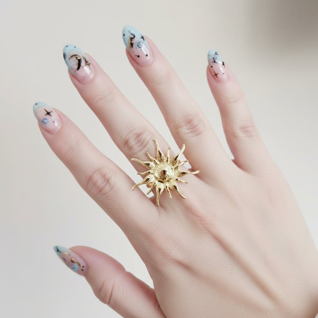 Gold Celestial Sunburst Free Size Ring - Each