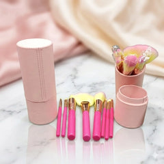 Premium Professional Makeup Brush Set with Leather Storage Cylinder Case - 8Pcs