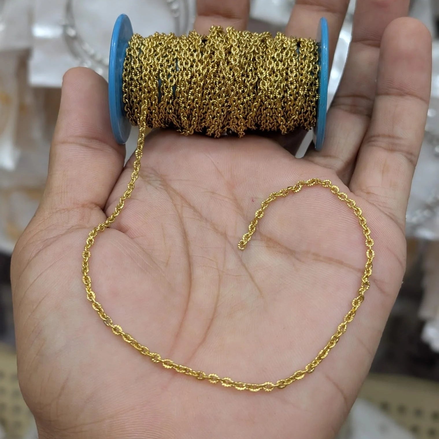 Gold Textured Link Chain Spool Permanent Bracelet - 5m