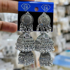 Oxidized Silver Double Square Jhumkas