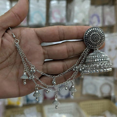 Traditional Silver Bahubali Jhumkas with Sahara Ear Chains