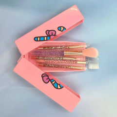 Glitter Handle Travel Makeup Brush Set with Storage Case