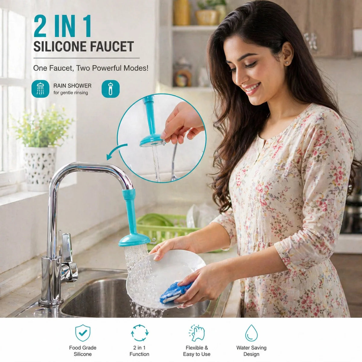 2 in 1 Silicone Kitchen Faucet Shower Tap - Each