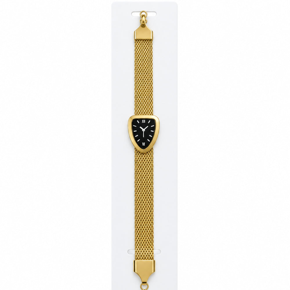 Luxury Gold Triangular Dial Mesh Strap Watch Bracelet for Women