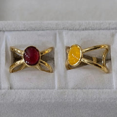 Gold Crisscross Oval Gemstone Ring