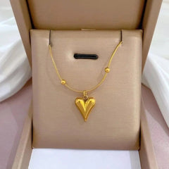 Elegant Gold Puffy Heart Pendant Necklace - Each