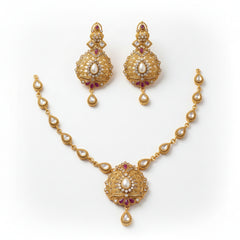 Gold Polish Polki Necklace & Earrings Set
