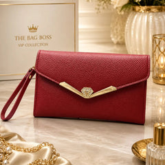 Womens Textured Leather Clutch Bag