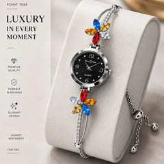 Point Time Women's Black Dial Crystal Watch