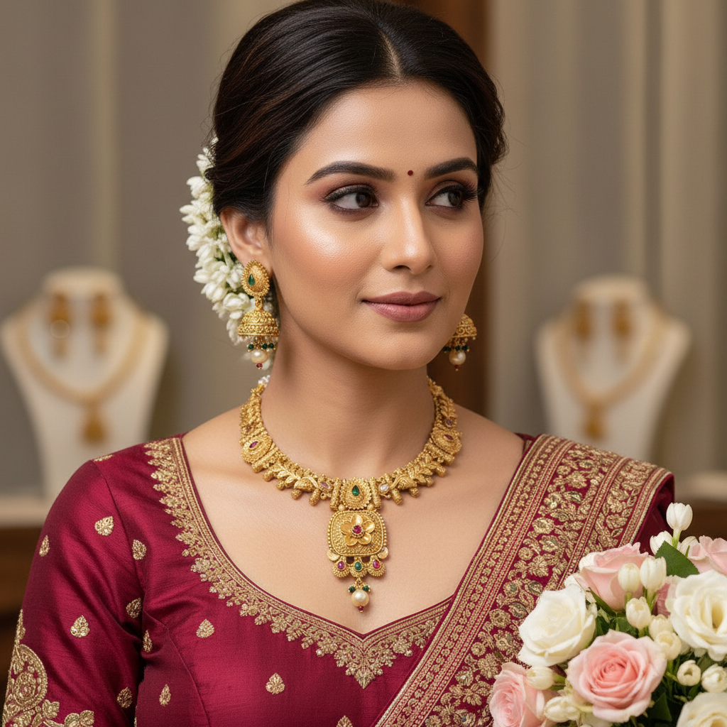 Heritage Floral Gold Jewelry Set - Matte Gold Finish - Each