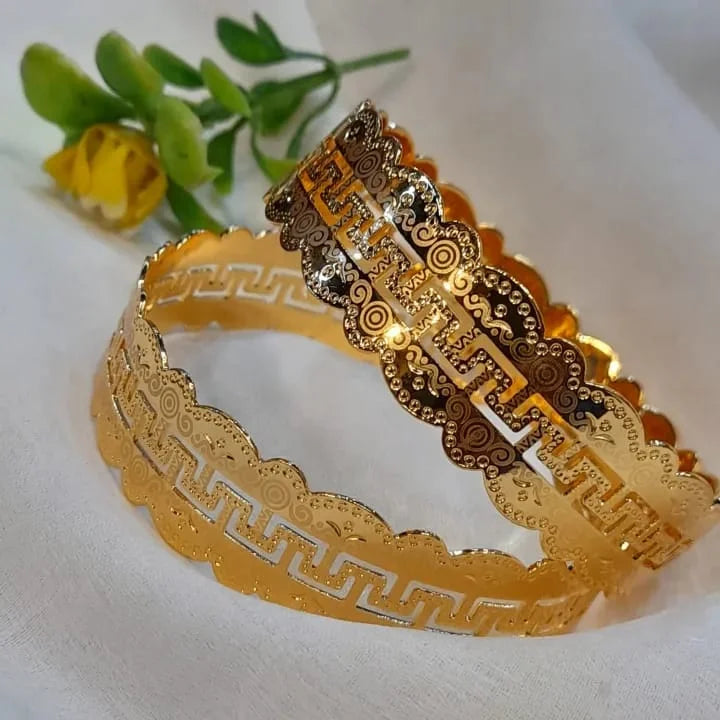 Gold Plated Broad Greek Key Pattern Bangles