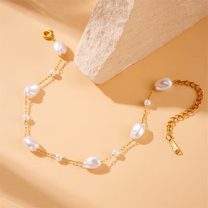 Stainless Steel  Elegant Imitation Pearl Bracelet - Each