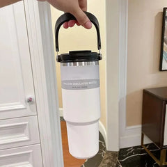 Stainless Steel Tumbler with Straw & Handle - 900ml