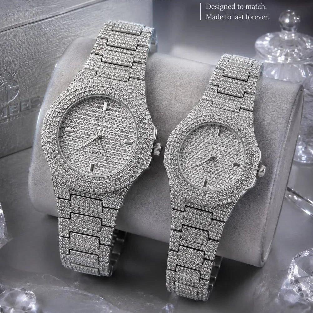 Timees Diamond Rhinestone Stainless Steel Couple Watch