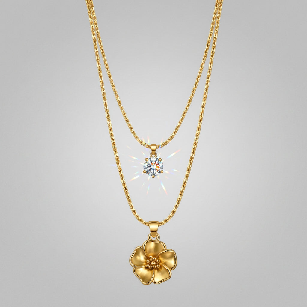 Gold Layered Flower Pendant Necklace