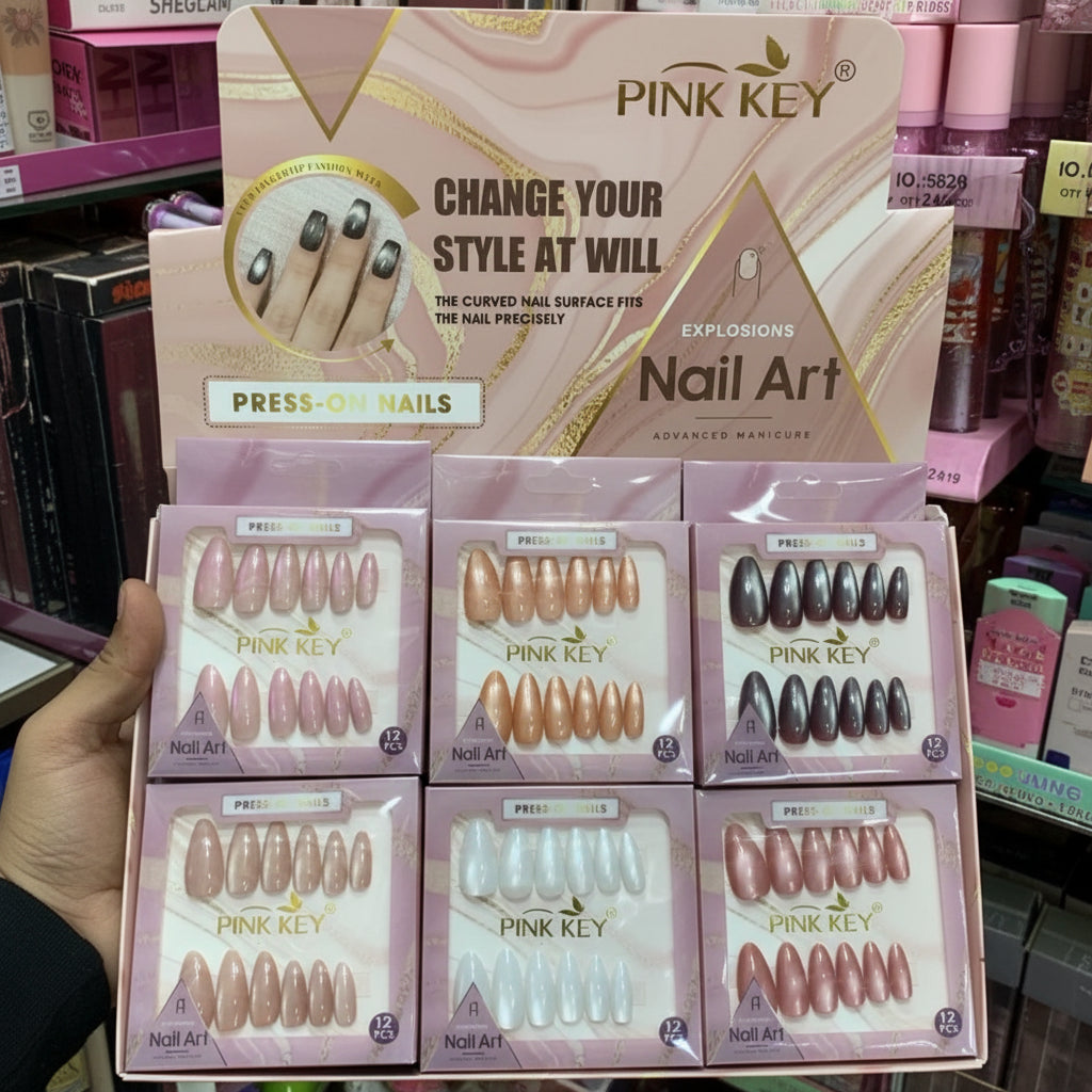 Pink Key Explosions Press-On Nails