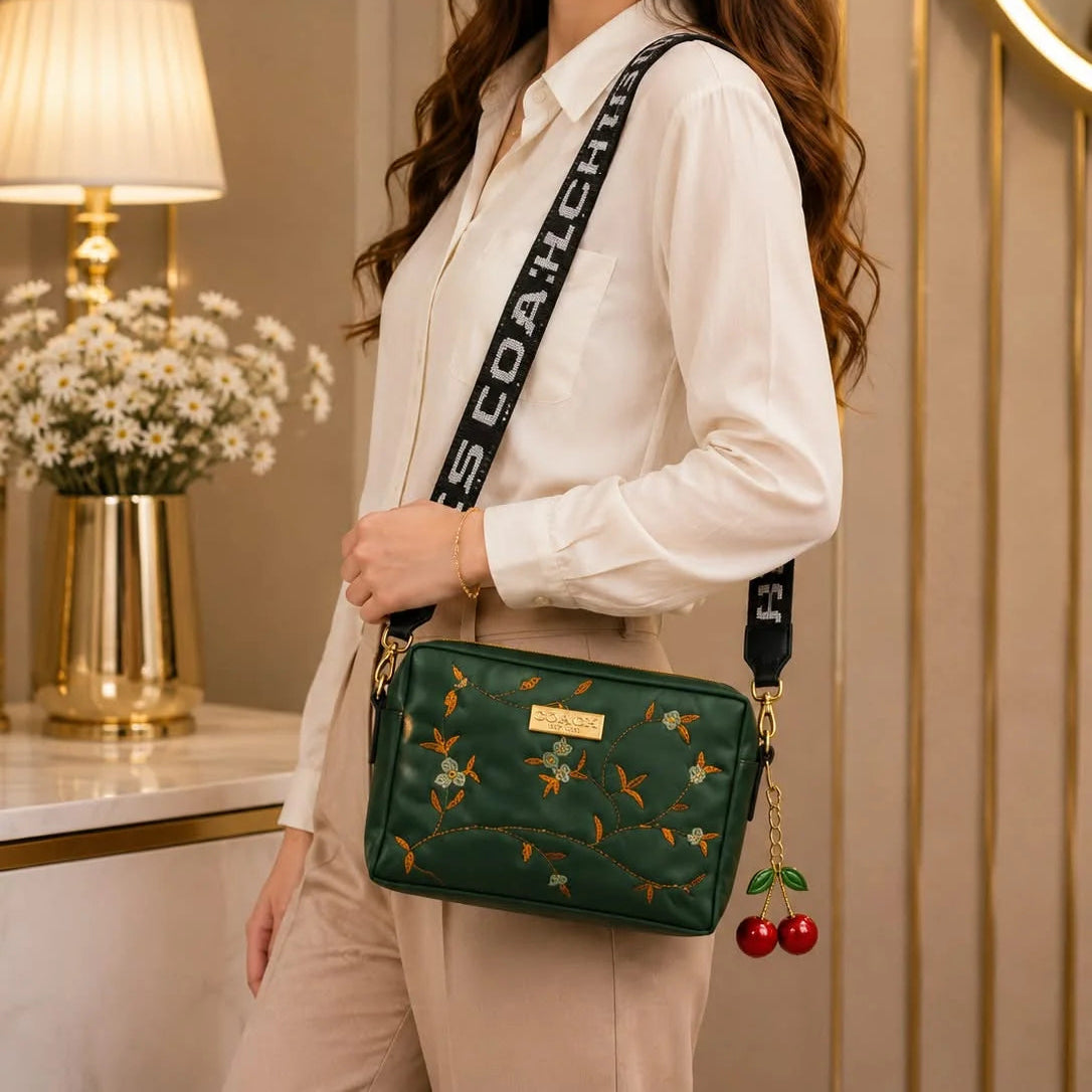 Coach Floral Crossbody Bag with Cherry Charm