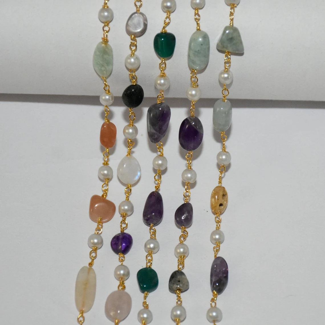 Pearl & Naturel Oval Disco Multi Chains Permanent Bracelet