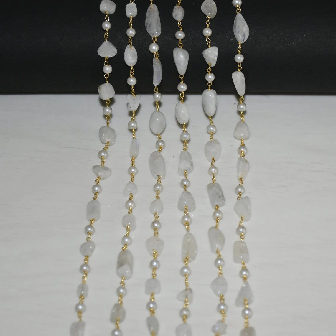 White Pearl & Natural White Rainbow Oval Beads Chain Permanent Bracelet