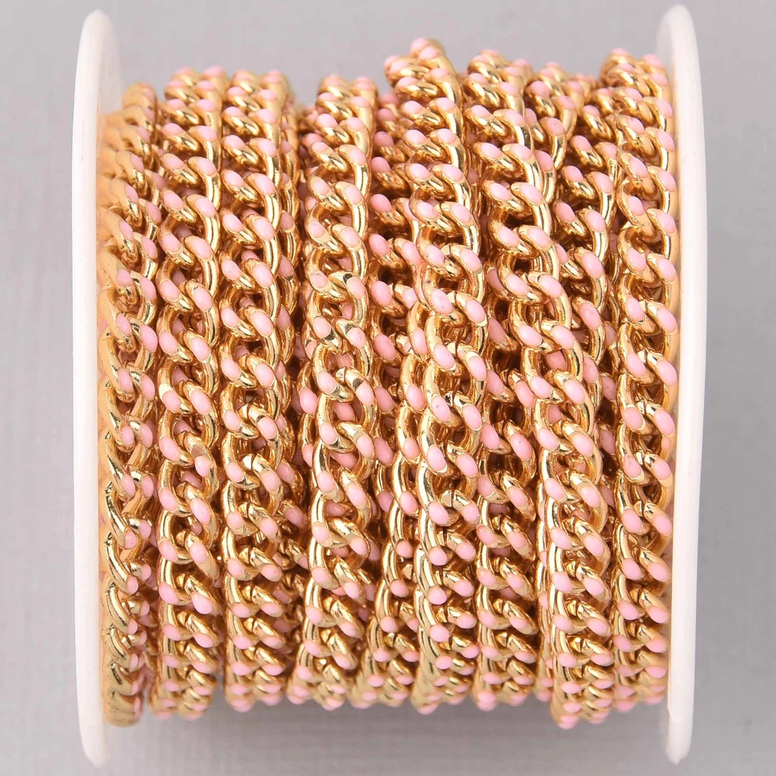 gold-plated and enamel-coated pink curb Permanent Bracelet - 5m